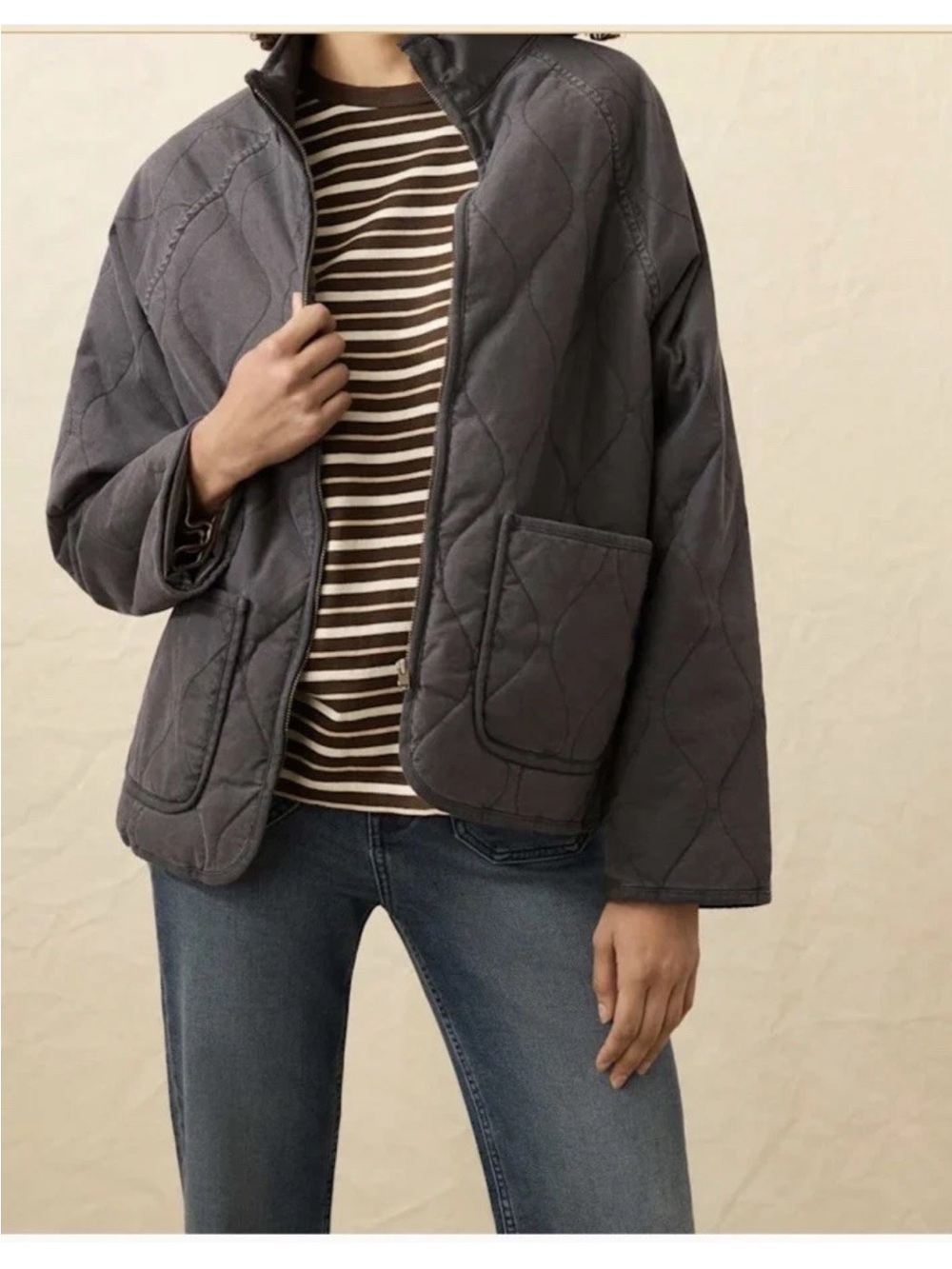 NWT Faherty Women's Sunwashed Quilted Jacket Size Large / XL L/XL Gray Coat